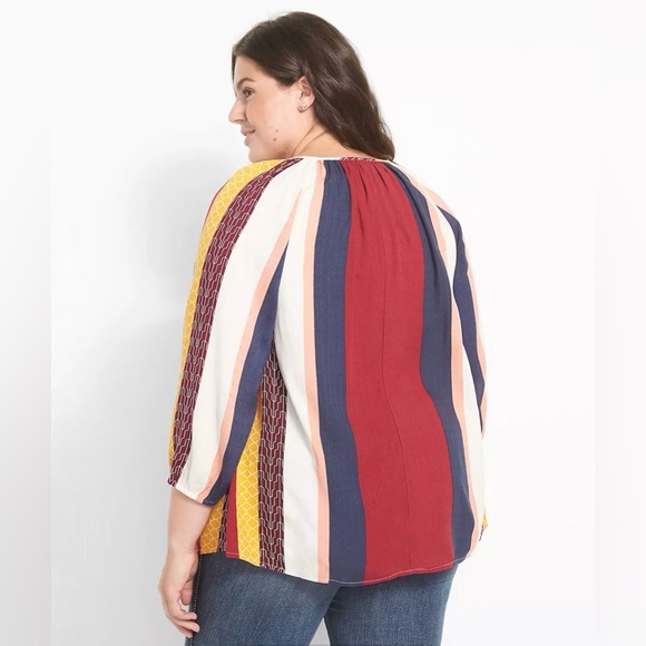 Lane Bryant Classic 3/4-Sleeve Split-Neck Popover Blouse New Stripes 26/28 Boho - Picture 2 of 8